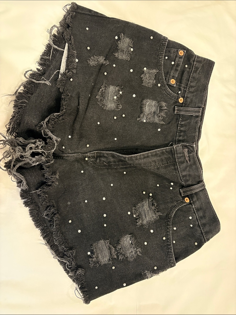 Distressed Black Levi Denim Shorts with Stud Accents